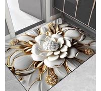 Tapete floral para puerta de terciopelo de cristal, antideslizante, resistente al desgaste, alfombra de entrada para el hogar, puerta delantera, trasera, fácil de limpiar, cubierta de suelo, blanco
