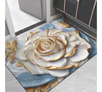 Tapete floral para puerta de terciopelo de cristal, antideslizante, resistente al desgaste, alfombra de entrada para el hogar, puerta delantera, trasera, fácil de limpiar, cubierta de suelo, blanco