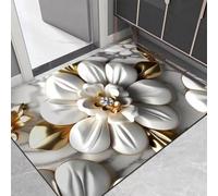 Tapete floral para puerta de terciopelo de cristal, antideslizante, resistente al desgaste, alfombra de entrada para el hogar, puerta delantera, trasera, fácil de limpiar, cubierta de suelo, blanco