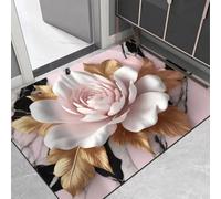 Tapete floral para puerta de terciopelo de cristal, antideslizante, resistente al desgaste, alfombra de entrada para el hogar, puerta delantera, trasera, fácil de limpiar, cubierta de suelo, blanco