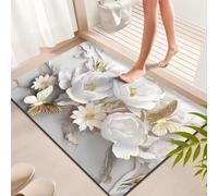 Tapete floral para puerta de terciopelo de cristal, antideslizante, resistente al desgaste, alfombra de entrada para el hogar, puerta delantera, trasera, fácil de limpiar, cubierta de suelo, blanco