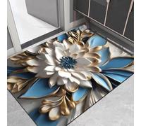 Tapete floral para puerta de terciopelo de cristal, antideslizante, resistente al desgaste, para entrada, puerta delantera, trasera, fácil de limpiar, color blanco, 40 x 60 cm (60 x 90 cm, floral-7)