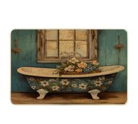Tapete floral para puerta, diseño de flores, tina, retro, granja, ventanas, hojas, madera, primavera, azul, amarillo, goma, atrapasuciedad, decoración de oficina, aula, piscina, garaje, hogar, lavable