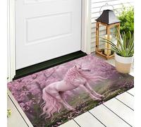 Tapete Flores De Cerezo Caballo Rosa para Entrada, Felpudo Antideslizante Lavable con Animales Románticos Y Soñadores para Puerta De Entrada, Sala De Estar 80 x 120 cm
