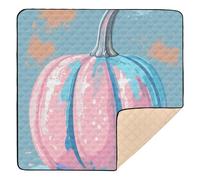 Tapete grande antideslizante para el día de Acción de Gracias de calabaza pastel y azul, para interiores y exteriores, impermeable, tapete de actividades para bebés y niños pequeños, 50 x 50 pulgadas