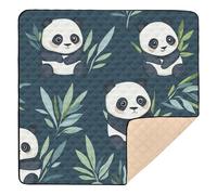 Tapete grande antideslizante para gimnasio y actividades para el suelo con diseño de hojas de panda azul, tapete de actividades para sala de juegos, para bebés, niños pequeños, 50 x 50 pulgadas