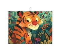 Tapete grande para secar platos de 18 x 24 pulgadas, súper absorbente y lavable a máquina, tapete de secado de cocina Whimsical Jungle Tiger Looking Back