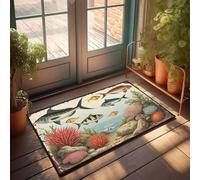 Tapete interior para puerta delantera, colorido pez nadando entre vibrantes arrecifes de coral, felpudo para otoño, decoración de habitación para hombres (65 x 90 cm)
