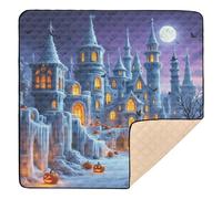 Tapete mágico de Halloween con vista de castillo de hielo, suave y grueso, para actividades en interiores y exteriores, cómodo tapete para gatear, para bebés y niños pequeños, 50 x 50 pulgadas