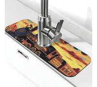 Tapete multifuncional para grifo de tren antiguo para fregadero de cocina, bonito tapete de secado súper absorbente para cocina, baño, fregadero, cafetería, bar, grifo, decoración de regalos (15 x 5.5