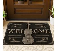 Tapete musical de bienvenida, diseño de violín vintage para la entrada del hogar y el estudio, elegante decoración para todas las estaciones, tapete antideslizante y resistente al polvo, fácil cuidado