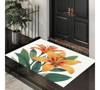 Tapete Naranja-Verde Lirio Hawaiano Puerta Felpudo De Entrada Exterior Atrapar Suciedad Alfombra Ilustraciones Dibujadas A Mano Para Interior Jardines Cocina Pasillo Trasera Delantera,50X80Cm