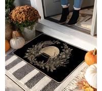 Tapete negro de otoño, diseño de luna y maceta para decoración de cosecha de entrada al aire libre e interior, goma impermeable, antideslizante, absorbe el polvo, fácil de limpiar, 73 x 43 cm
