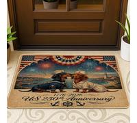 Tapete negro para puerta de 250 aniversario con diseño de perro salchicha para el exterior y la entrada interior, 29 x 17 pulgadas, 4 de julio, independencia para exteriores, antideslizante, pequeño
