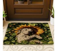 Tapete negro para puerta delantera de perro de primavera con diseño de gran danés, 29 x 17 pulgadas, diseño de hojas de girasol y cachorros, tapete ultrafino para exteriores, con estampado de plantas