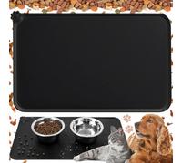 Tapete para Comer Perros y Gatos, Alfombra Comedero Perro, Silicona Alfombrilla para Comedero de Mascota, para Perros Grande/Medianos y Gatos, Antideslizante,Impermeable, 48 x 30 cm (Negro)