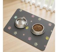 Tapete para Comida de Perro, Absorbente de Agua, Tapete para Perro y Gato para Comederos de Agua y Comida, Tapete Antideslizante para Mascotas, Tapete de Alimentación (Dark Grey-Star Paws, 30 x 50 cm)