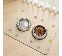 Tapete para Comida de Perro, Absorbente de Agua, Tapete para Perro y Gato para Comederos de Agua y Comida, Tapete Antideslizante para Mascotas, Tapete de Alimentación (Beige-Star Paws, 40 x 60 cm)