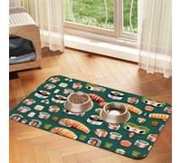 Tapete para comida de sushi con estampado de alimentos para mascotas, absorbente, antideslizante, de piel sintética, para perros, gatos, mascotas, cuenco individual