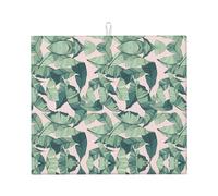 Tapete para encimera de cocina, plegable, absorbente, con estampado de hojas de palmera verde, color rosa, 16 x 18 pulgadas, regalo de inauguración de la casa, adecuado para vajilla y pequeños