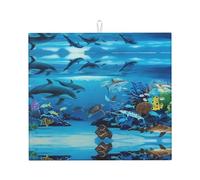 Tapete para encimera de cocina plegable y absorbente con estampado de vida marina azul marino de 16 x 18 pulgadas, regalo de inauguración de la casa, adecuado para vajilla y electrodomésticos pequeños