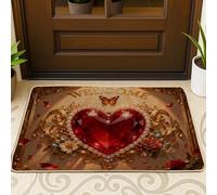Tapete para puerta con diseño de corazón, romántico y elegante, con diseño de mariposa, color rojo, antideslizante, atrapasuciedad, para casa, oficina, exterior, interior, entrada, decoración, 73 x 43