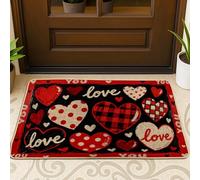 Tapete para puerta con diseño de corazones, diseño romántico y juguetón de lunares, color rojo, lavable, perfil bajo, decoración de entrada de bienvenida para porche delantero, baño, oficina, 73 x 43