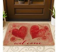 Tapete para puerta con diseño de corazones y rosas románticas, para el día de San Valentín, lavable, perfil bajo, decoración de entrada para porche delantero, baño, oficina, 29 x 17 pulgadas