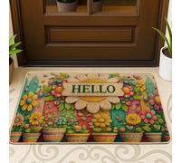 Tapete para puerta con diseño de flores y girasoles coloridos, color amarillo, lavable, de perfil bajo, decoración del hogar para entrada, porche, balcón, 29 x 17 pulgadas