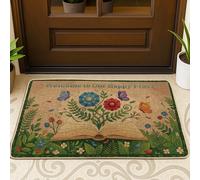 Tapete para puerta con diseño de libro, flores y mariposas, color verde primavera, antideslizante, decorativo, para casa, oficina, exterior, interior, entrada, decoración, 73 x 43 cm