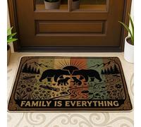 Tapete para puerta con diseño de osos, color marrón, rústico, montañas, río, otoño, lavable, de perfil bajo, para el hogar, interior, exterior, entrada, porche, decoración de 29 x 17 pulgadas