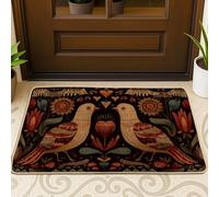 Tapete para puerta con diseño de pájaros, corazones y flores, sin goma negra, antideslizante, decorativo, para casa, oficina, exterior, interior, entrada, decoración, 73 x 43 cm