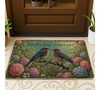 Tapete para puerta con diseño de pájaros, flores realistas, rama primaveral, verde, antideslizante, atrapasuciedad, tapete decorativo para el hogar, interior, exterior, entrada, porche, decoración de