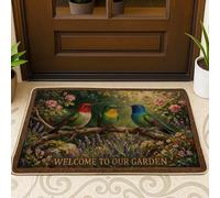 Tapete para puerta con diseño de pájaros, flores rústicas, lavanda, primavera, verde, goma, antideslizante, para el suelo, casa, oficina, exterior, interior, entrada, decoración, 73 x 43 cm