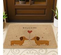 Tapete para puerta con diseño de perro salchicha, diseño de globo de corazón, color marrón, antideslizante, para casa, oficina, exterior, interior, entrada, decoración, 73 x 43 cm