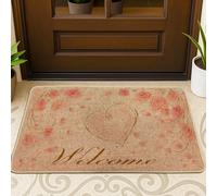 Tapete para puerta con forma de corazón, romántico y elegante rosa floral N/a melocotón, lavable, perfil bajo, decoración de entrada para porche delantero, baño, oficina, 29 x 17 pulgadas