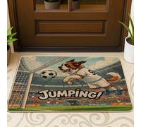 Tapete para puerta de 2026 con diseño de perro de San Bernardo de fútbol negro, 29 x 17 pulgadas, tapete ultrafino para exteriores, con estampado deportivo pequeño, para patio