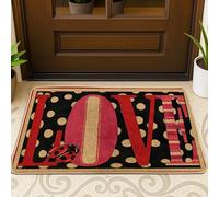 Tapete para puerta de amor, divertido y moderno diseño de mariquita con lunares, lavable, de perfil bajo, para el hogar, interior, exterior, entrada, porche, decoración de 73 x 43 cm