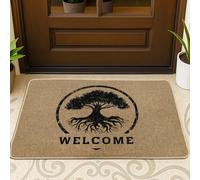 Tapete para puerta de árbol, rústico, con raíces naturales, círculo, ninguno marrón, lavable, perfil bajo, decoración al aire libre para puerta delantera, entrada, patio, 73 x 43 cm