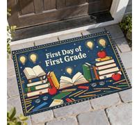 Tapete para puerta de bienvenida con diseño de libros, luces educativas de manzanas coloridas para volver al campus, color azul, antideslizante, para decoración de suelo, exterior, puerta delantera