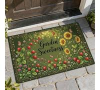 Tapete para puerta de bienvenida de girasol, diseño floral, fresa, mariposa, primavera, verde, antideslizante, para decoración del hogar, para entrada, porche, balcón, 29 x 17 pulgadas