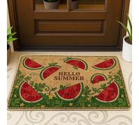 Tapete para puerta de bienvenida de sandía, de verano, casual, hojas, verde, lavable, de perfil bajo, para decoración al aire última intervensión, para puerta delantera, entrada, patio, 29 x 17