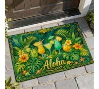Tapete para puerta de bienvenida para cócteles, tropicales vibrantes, flores de piña, verde de verano, lavable, de perfil bajo, decoración de entrada, para porche delantero, baño, oficina, 29 x 17