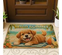 Tapete para puerta de cachorro, diseño de bola de playa de verano, amarillo, antideslizante, decoración de entrada de bienvenida para porche, baño, oficina, 29 x 17 pulgadas