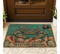 Tapete para puerta de cangrejo, conchas náuticas costeras, boyas de pesca, verano, turquesa, lavable, de perfil bajo, para casa, oficina, exterior, interior, entrada, decoración, 29 x 17 pulgadas
