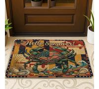 Tapete para puerta de cangrejo, diseño de conchas de bandera costera de verano, azul, antideslizante, atrapasuciedad, tapete decorativo para el hogar, interior, exterior, entrada, porche, decoración