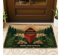 Tapete para puerta de canoa, naturaleza, aventura, montañas, árboles, verano, goma, color verde, antideslizante, decoración al aire última intervensión, para puerta delantera, entrada, patio, 29 x 17