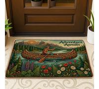 Tapete para puerta de canoa, naturaleza, aventura, montañas, río, verano, verde, lavable, perfil bajo, decorativo, para el hogar, interior, exterior, entrada, porche, decoración de 73 x 43 cm