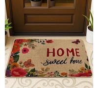 Tapete para puerta de casa, flores rústicas y florales, mariposas, ninguno de goma roja, antideslizante, decorativo, decoración al aire libre, para puerta delantera, entrada, patio, 73 x 43 cm