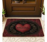 Tapete para puerta de corazón, romántico, vintage, marco de rosas, ninguno rojo, antideslizante, atrapasuciedad, tapete de entrada de bienvenida para el hogar, interior y exterior, decoración de